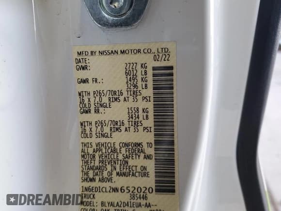 ✅ 2022 Nissan Frontier S • VIN: 1N6ED1CL2NN652020 • Lot: 55664695. Listed on Copart with 42,693 mi. Free auction sales archive from the USA and detailed vehicle history report at DreamBid. Image 12.