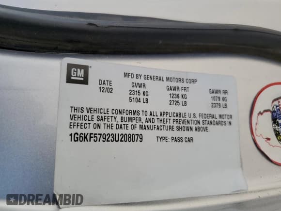 ✅ 2003 Cadillac DeVille DTS • VIN: 1G6KF57923U208079 • Lot: 92312735. Wystawiony na Copart z przebiegiem 110 996 mil. Bezpłatny archiwum sprzedaży aukcyjnych z USA i szczegółowy raport historii pojazdu na DreamBid. Zdjęcie 12.