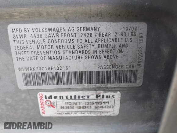 ✅ 2008 Volkswagen Passat Komfort • VIN: WVWAK73C18E102161 • Lot: 43731137. Wystawiony na IAAI z przebiegiem 208 199 mil. Bezpłatny archiwum sprzedaży aukcyjnych z USA i szczegółowy raport historii pojazdu na DreamBid. Zdjęcie 9.