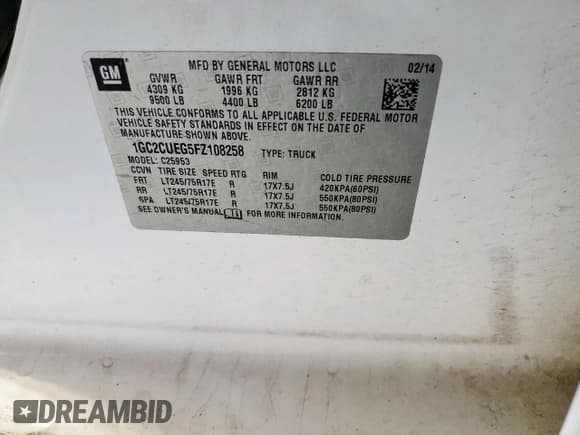 ✅ 2015 Chevrolet Silverado 2500HD Work Truck • VIN: 1GC2CUEG5FZ108258 • Lot: 80782605. Listed on Copart with Not provided. Free auction sales archive from the USA and detailed vehicle history report at DreamBid. Image 12.