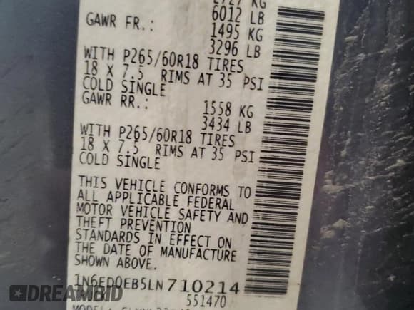 ✅ 2020 Nissan Frontier Pro-4X • VIN: 1N6ED0EB5LN710214 • Lot: 54346095. Listed on Copart with 40,051 mi. Free auction sales archive from the USA and detailed vehicle history report at DreamBid. Image 12.