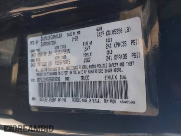 2002 Dodge Dakota Sport z VIN 1B7GL32X52S618892, wystawiony jako IAAI lot #42599446 z przebiegiem 161 214 mil mil oraz . Historia ofert i sprzedaży dostępna na DreamBid. Obrazek 9.