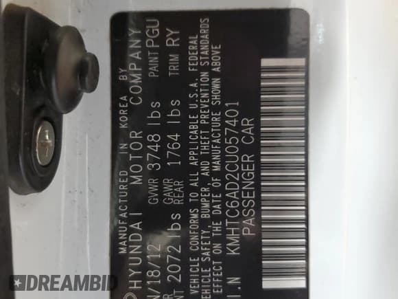 ✅ 2012 Hyundai Veloster w/Gray Int • VIN: KMHTC6AD2CU057401 • Lot: 75609614. Wystawiony na Copart z przebiegiem 196 250 mil. Bezpłatny archiwum sprzedaży aukcyjnych z USA i szczegółowy raport historii pojazdu na DreamBid. Zdjęcie 13.