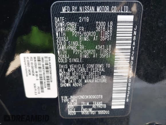 ✅ 2019 Nissan Armada SL • VIN: JN8AY2ND3K9090378 • Lot: 42652517. Listed on IAAI with 109,325 mi. Free auction sales archive from the USA and detailed vehicle history report at DreamBid. Image 9.