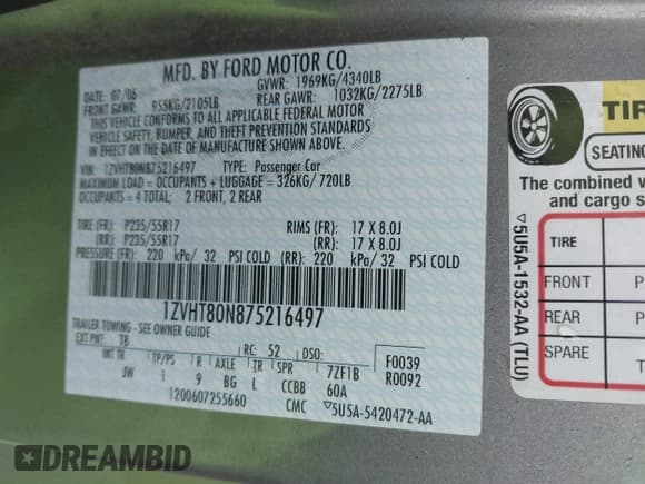 ✅ 2007 Ford Mustang Deluxe • VIN: 1ZVHT80N875216497 • Лот: 43532986. Опубликован ранее на IAAI с пробегом 206 216 миль. Бесплатный доступ к архиву аукционных продаж из США и подробный отчёт об истории автомобиля на DreamBid. Изображение 12.