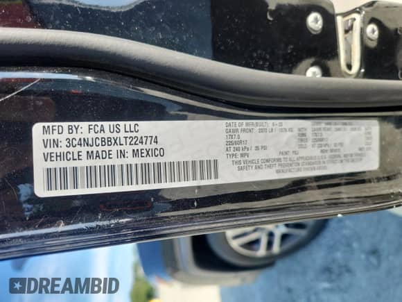 2020 Jeep Compass Latitude с VIN 3C4NJCBBXLT224774, выставлен на аукционе Copart как лот 65712475 с пробегом 86 793 миль миль и Списание • Salvage title. История ставок и продаж доступна на DreamBid. Изображение 12.