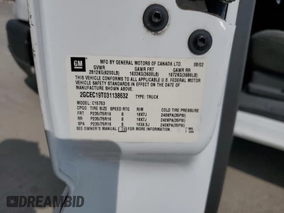 ✅ 2003 Chevrolet Silverado 1500 LS • VIN: 2GCEC19T031138632 • Lot: 87467475. Listed on Copart with 226,746 mi. Free auction sales archive from the USA and detailed vehicle history report at DreamBid. Image 12.