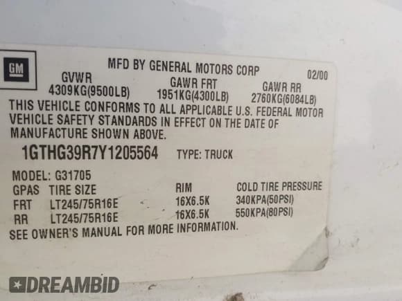 ✅ 2000 GMC Savana • VIN: 1GTHG39R7Y1205564 • Lot: 42283490. Wystawiony na IAAI z przebiegiem 173 809 mil. Bezpłatny archiwum sprzedaży aukcyjnych z USA i szczegółowy raport historii pojazdu na DreamBid. Zdjęcie 9.