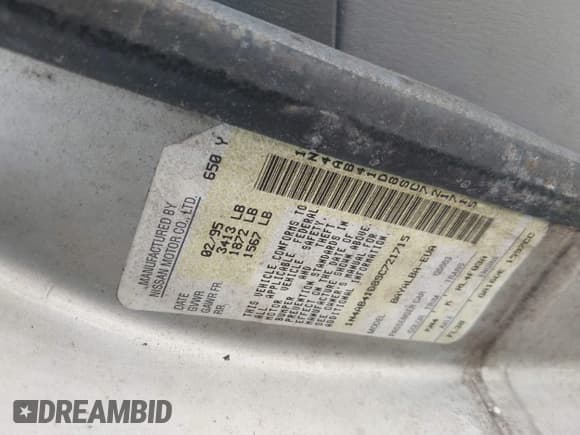 ✅ 1995 Nissan Sentra E • VIN: 1N4AB41D8SC721715 • Lot: 42918370. Wystawiony na IAAI z przebiegiem 175 519 mil. Bezpłatny archiwum sprzedaży aukcyjnych z USA i szczegółowy raport historii pojazdu na DreamBid. Zdjęcie 9.