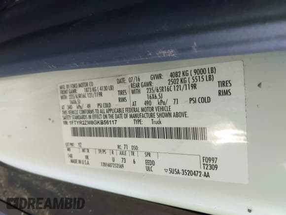 ✅ 2016 Ford Transit Cargo • VIN: 1FTYR2ZM8GKB56117 • Lot: 41505969. Wystawiony na IAAI z przebiegiem 362 103 mil. Bezpłatny archiwum sprzedaży aukcyjnych z USA i szczegółowy raport historii pojazdu na DreamBid. Zdjęcie 9.