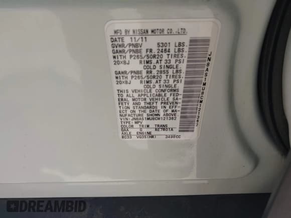 ✅ 2012 Infiniti FX • VIN: JN8AS1MU8CM121362 • Lot: 42702790. Listed on IAAI with Not provided. Free auction sales archive from the USA and detailed vehicle history report at DreamBid. Image 9.