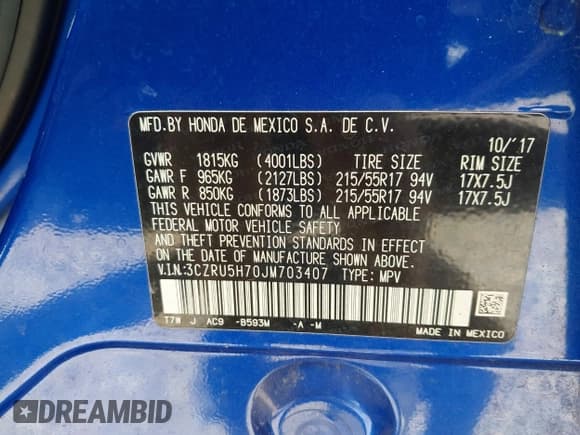 ✅ 2018 Honda HR-V EX-L • VIN: 3CZRU5H70JM703407 • Lot: 42801158. Wystawiony na IAAI z przebiegiem 79 945 mil. Bezpłatny archiwum sprzedaży aukcyjnych z USA i szczegółowy raport historii pojazdu na DreamBid. Zdjęcie 9.