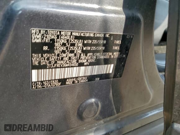 ✅ 2016 Toyota RAV4 SE • VIN: 2T3JFREV3GW454650 • Lot: 93894475. Listed on Copart with 170,574 mi. Free auction sales archive from the USA and detailed vehicle history report at DreamBid. Image 13.