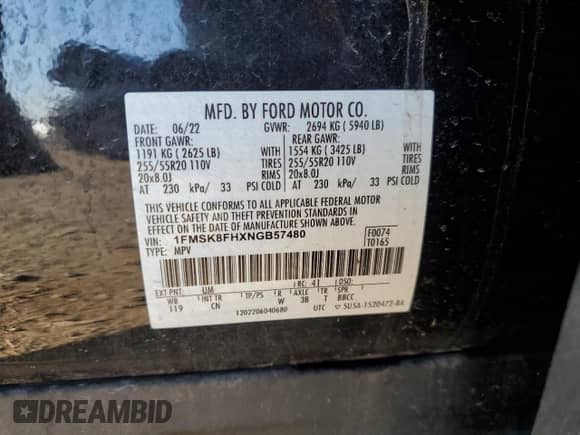2022 Ford Explorer Limited z VIN 1FMSK8FHXNGB57480, wystawiony jako Copart lot #68539955 z przebiegiem 23 489 mil mil oraz Szkoda całkowita • Salvage title. Historia ofert i sprzedaży dostępna na DreamBid. Obrazek 12.