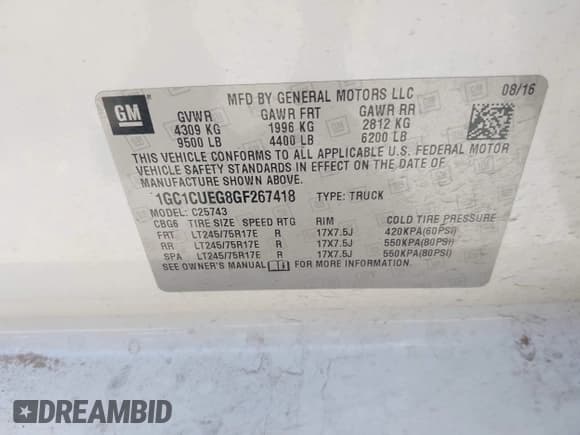 ✅ 2016 Chevrolet Silverado 2500HD Work Truck • VIN: 1GC1CUEG8GF267418 • Lot: 42839219. Listed on IAAI with 193,259 mi. Free auction sales archive from the USA and detailed vehicle history report at DreamBid. Image 9.