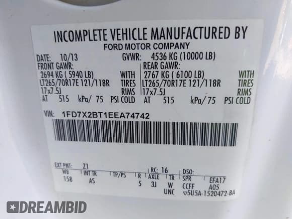 ✅ 2014 Ford F-250 • VIN: 1FD7X2BT1EEA74742 • Lot: 41937930. Listed on IAAI with 268,877 mi. Free auction sales archive from the USA and detailed vehicle history report at DreamBid. Image 9.