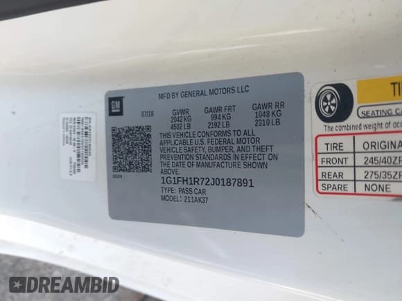 ✅ 2018 Chevrolet Camaro 2SS • VIN: 1G1FH1R72J0187891 • Лот: 43577328. Опубликован ранее на IAAI с пробегом Не указан. Бесплатный доступ к архиву аукционных продаж из США и подробный отчёт об истории автомобиля на DreamBid. Изображение 9.