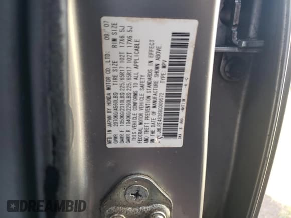 ✅ 2008 Honda CR-V LX • VIN: JHLRE48368C009572 • Лот: 85868335. Опубликован ранее на Copart с пробегом 198 686 миль. Бесплатный доступ к архиву аукционных продаж из США и подробный отчёт об истории автомобиля на DreamBid. Изображение 14.