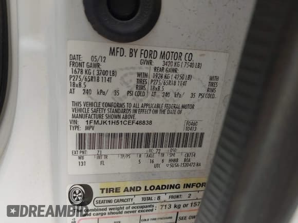 ✅ 2012 Ford Expedition Max King Ranch • VIN: 1FMJK1H51CEF48838 • Лот: 42629654. Опубликован ранее на IAAI с пробегом 218 006 миль. Бесплатный доступ к архиву аукционных продаж из США и подробный отчёт об истории автомобиля на DreamBid. Изображение 9.