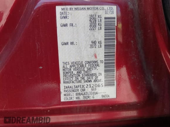 ✅ 2018 Nissan Altima SR • VIN: 1N4AL3AP3JC212065 • Lot: 42379077. Listed on IAAI with 93,040 mi. Free auction sales archive from the USA and detailed vehicle history report at DreamBid. Image 9.