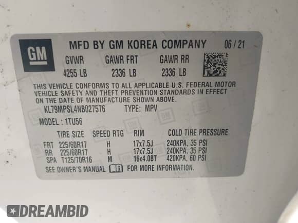 2022 Chevrolet TrailBlazer LT с VIN KL79MPSL4NB027576, выставлен на аукционе IAAI как лот 43213303 с пробегом 88 204 миль миль и . История ставок и продаж доступна на DreamBid. Изображение 9.