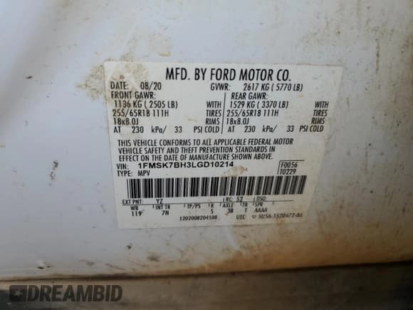 ✅ 2020 Ford Explorer • VIN: 1FMSK7BH3LGD10214 • Lot: 54267885. Wystawiony na Copart z przebiegiem 133 963 mil. Bezpłatny archiwum sprzedaży aukcyjnych z USA i szczegółowy raport historii pojazdu na DreamBid. Zdjęcie 13.