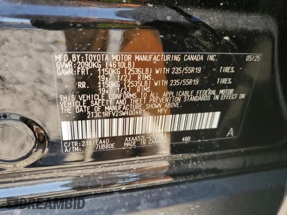 ✅ 2025 Toyota RAV4 XLE Premium • VIN: 2T3C1RFV2SW400481 • Лот: 87275875. Опубликован ранее на Copart с пробегом 2 367 миль. Бесплатный доступ к архиву аукционных продаж из США и подробный отчёт об истории автомобиля на DreamBid. Изображение 13.