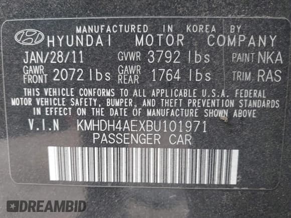 ✅ 2011 Hyundai Elantra GLS • VIN: KMHDH4AEXBU101971 • Lot: 43596598. Listed on IAAI with 168,470 mi. Free auction sales archive from the USA and detailed vehicle history report at DreamBid. Image 9.