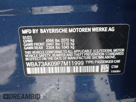 ✅ 2023 BMW 2 Series 228i xDrive • VIN: WBA73AK09P7M11999 • Lot: 42607008. Listed on IAAI with 23,271 mi. Free auction sales archive from the USA and detailed vehicle history report at DreamBid. Image 9.