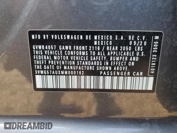 ✅ 2021 Volkswagen Golf TSI • VIN: 3VWG57AUXMM000162 • Lot: 75563804. Listed on Copart with 70,542 mi. Free auction sales archive from the USA and detailed vehicle history report at DreamBid. Image 13.