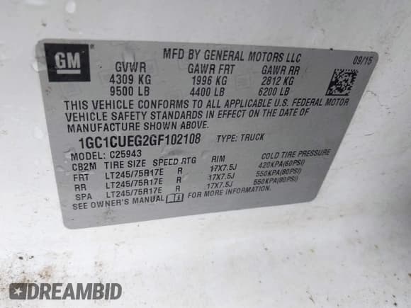 ✅ 2016 Chevrolet Silverado 2500HD Work Truck • VIN: 1GC1CUEG2GF102108 • Lot: 43471361. Listed on IAAI with 185,168 mi. Free auction sales archive from the USA and detailed vehicle history report at DreamBid. Image 9.