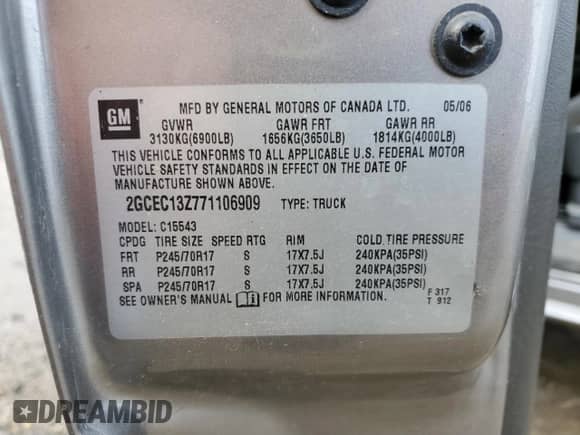 2007 Chevrolet Silverado 1500 LT1 z VIN 2GCEC13Z771106909, wystawiony jako Copart lot #57482125 z przebiegiem 346 949 mil mil oraz Szkoda całkowita • Salvage title. Historia ofert i sprzedaży dostępna na DreamBid. Obrazek 12.