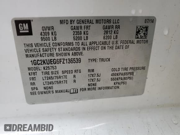 ✅ 2015 Chevrolet Silverado 2500HD Work Truck • VIN: 1GC2KUEG6FZ136539 • Лот: 90902315. Опубликован ранее на Copart с пробегом Не указан. Бесплатный доступ к архиву аукционных продаж из США и подробный отчёт об истории автомобиля на DreamBid. Изображение 12.