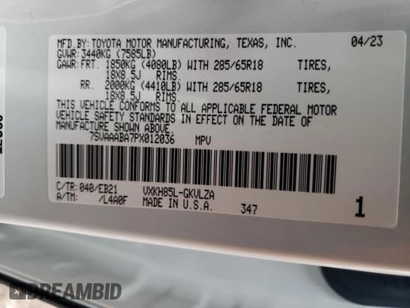 ✅ 2023 Toyota Sequoia SR5 • VIN: 7SVAAABA7PX012036 • Лот: 81135983. Опубликован ранее на Copart с пробегом 5 832 миль. Бесплатный доступ к архиву аукционных продаж из США и подробный отчёт об истории автомобиля на DreamBid. Изображение 13.