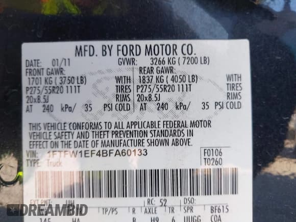 ✅ 2011 Ford F-150 XL • VIN: 1FTFW1EF4BFA60133 • Lot: 42056128. Wystawiony na IAAI z przebiegiem 183 993 mil. Bezpłatny archiwum sprzedaży aukcyjnych z USA i szczegółowy raport historii pojazdu na DreamBid. Zdjęcie 9.