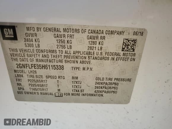 ✅ 2017 Chevrolet Equinox LT • VIN: 2GNFLFE35H6115338 • Лот: 59283844. Опубликован ранее на Copart с пробегом 142 832 миль. Бесплатный доступ к архиву аукционных продаж из США и подробный отчёт об истории автомобиля на DreamBid. Изображение 13.