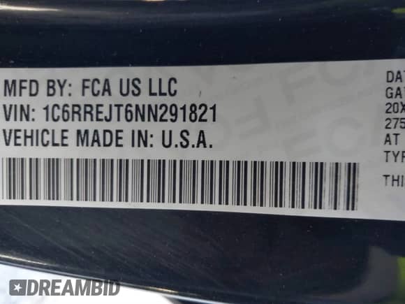 2022 Ram 1500 Laramie с VIN 1C6RREJT6NN291821, выставлен на аукционе IAAI как лот 41389654 с пробегом 31 957 миль миль и . История ставок и продаж доступна на DreamBid. Изображение 9.