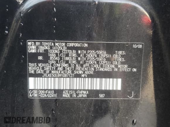 ✅ 2009 Scion xB • VIN: JTLKE50E891087127 • Lot: 82772665. Listed on Copart with 139,866 mi. Free auction sales archive from the USA and detailed vehicle history report at DreamBid. Image 12.