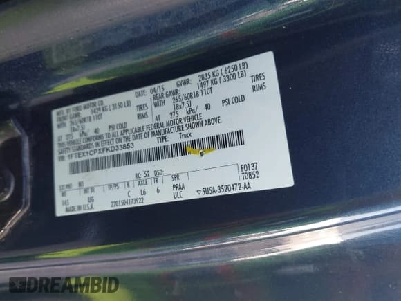 ✅ 2015 Ford F-150 XL • VIN: 1FTEX1CPXFKD33853 • Lot: 42876272. Wystawiony na IAAI z przebiegiem 155 779 mil. Bezpłatny archiwum sprzedaży aukcyjnych z USA i szczegółowy raport historii pojazdu na DreamBid. Zdjęcie 9.