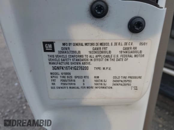 ✅ 2001 Chevrolet Suburban LS • VIN: 3GNFK16T41G276200 • Лот: 40790265. Опубликован ранее на IAAI с пробегом 213 058 миль. Бесплатный доступ к архиву аукционных продаж из США и подробный отчёт об истории автомобиля на DreamBid. Изображение 9.