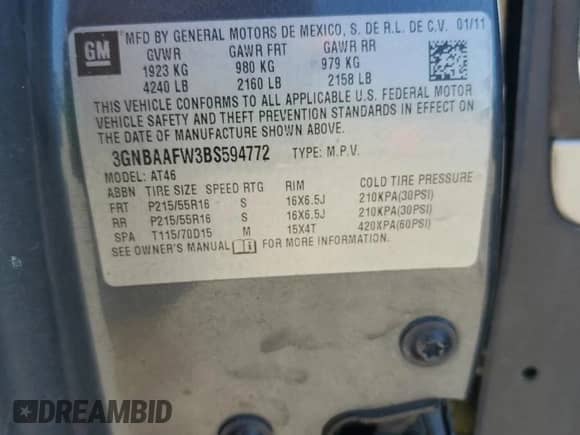 2011 Chevrolet HHR LS с VIN 3GNBAAFW3BS594772, выставлен на аукционе Copart как лот 66181614 с пробегом 163 267 миль миль и Списание • Salvage title. История ставок и продаж доступна на DreamBid. Изображение 13.