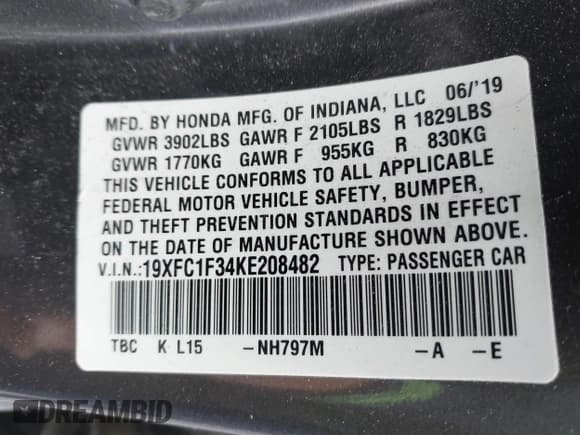 ✅ 2019 Honda Civic EX • VIN: 19XFC1F34KE208482 • Lot: 43760107. Listed on IAAI with 71,283 mi. Free auction sales archive from the USA and detailed vehicle history report at DreamBid. Image 9.