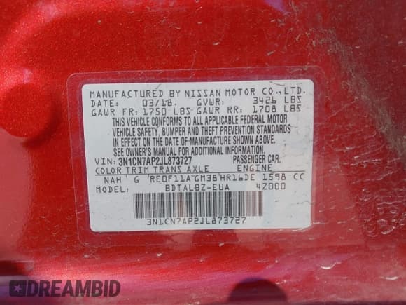 ✅ 2018 Nissan Versa SV • VIN: 3N1CN7AP2JL873727 • Лот: 43497897. Опубликован ранее на IAAI с пробегом 102 426 миль. Бесплатный доступ к архиву аукционных продаж из США и подробный отчёт об истории автомобиля на DreamBid. Изображение 9.