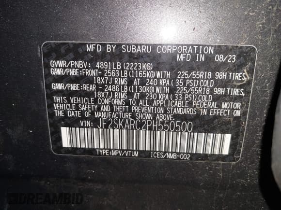 ✅ 2023 Subaru Forester Touring • VIN: JF2SKARC2PH550500 • Lot: 43712716. Listed on IAAI with 32,221 mi. Free auction sales archive from the USA and detailed vehicle history report at DreamBid. Image 9.