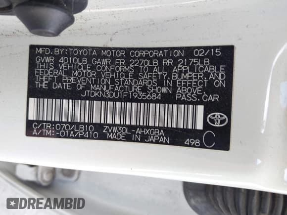 ✅ 2015 Toyota Prius Three • VIN: JTDKN3DU1F1935684 • Лот: 43682447. Опубликован ранее на IAAI с пробегом 106 565 миль. Бесплатный доступ к архиву аукционных продаж из США и подробный отчёт об истории автомобиля на DreamBid. Изображение 9.