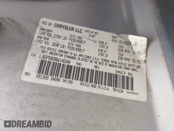 ✅ 2008 Jeep Liberty Limited • VIN: 1J8GP58K88W146340 • Лот: 43550335. Опубликован ранее на IAAI с пробегом Не указан. Бесплатный доступ к архиву аукционных продаж из США и подробный отчёт об истории автомобиля на DreamBid. Изображение 9.