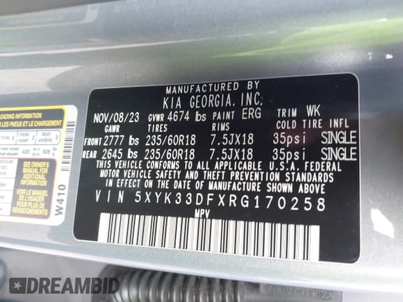 ✅ 2024 Kia Sportage EX • VIN: 5XYK33DFXRG170258 • Lot: 43490671. Listed on IAAI with 36,459 mi. Free auction sales archive from the USA and detailed vehicle history report at DreamBid. Image 9.