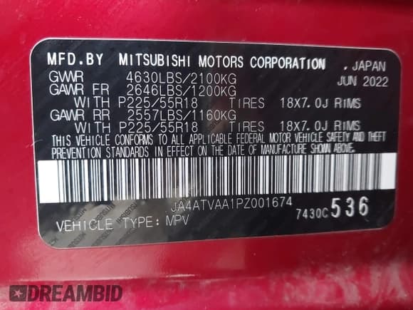 ✅ 2023 Mitsubishi Eclipse Cross LE • VIN: JA4ATVAA1PZ001674 • Лот: 41383553. Опубликован ранее на IAAI с пробегом 34 128 миль. Бесплатный доступ к архиву аукционных продаж из США и подробный отчёт об истории автомобиля на DreamBid. Изображение 9.