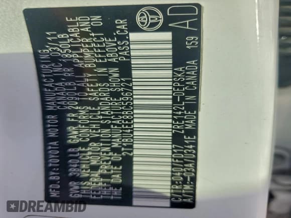 ✅ 2011 Toyota Corolla S • VIN: 2T1BU4EE8BC596721 • Lot: 93761525. Wystawiony na Copart z przebiegiem 114 033 mil. Bezpłatny archiwum sprzedaży aukcyjnych z USA i szczegółowy raport historii pojazdu na DreamBid. Zdjęcie 13.