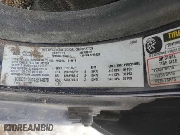 ✅ 2004 Chevrolet Colorado 1SE LS Z71 • VIN: 1GCDS136148214570 • Lot: 89536255. Listed on Copart with 244,984 mi. Free auction sales archive from the USA and detailed vehicle history report at DreamBid. Image 12.